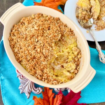 Acorn squash casserole in serving bowl.