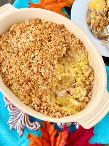 Acorn squash casserole in serving bowl.