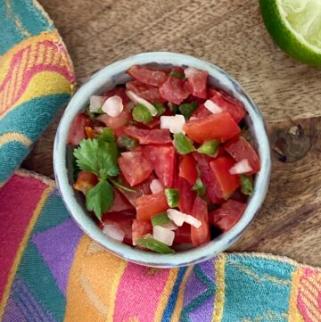 Pico de gallo in serving bowl.