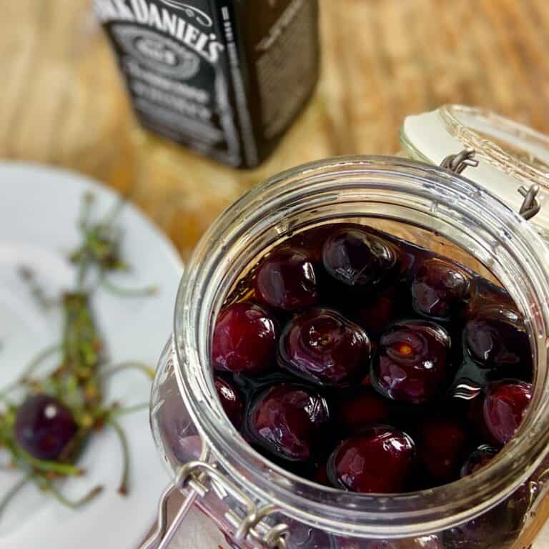 Cherry Bounce in a mason jar.