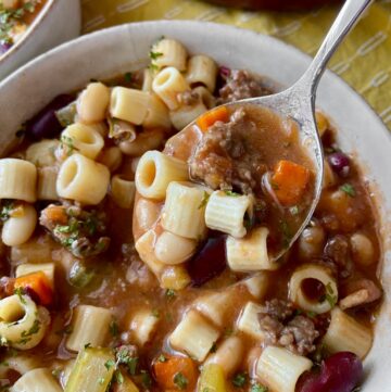 Pasta Fagioli on spoon.