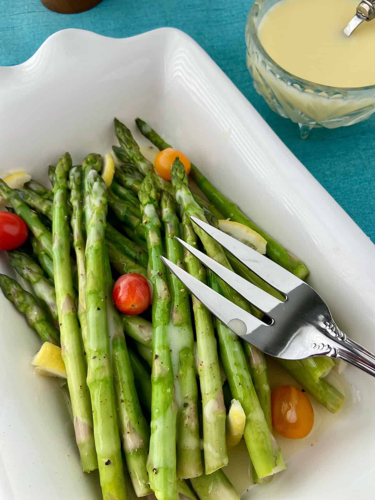 Lemon Butter sauce on asparagus.