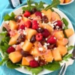Macerated Fruit Salad in white serving bowl.