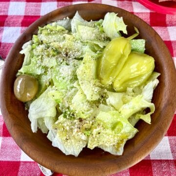 Campisi Salad in wooden bowl.