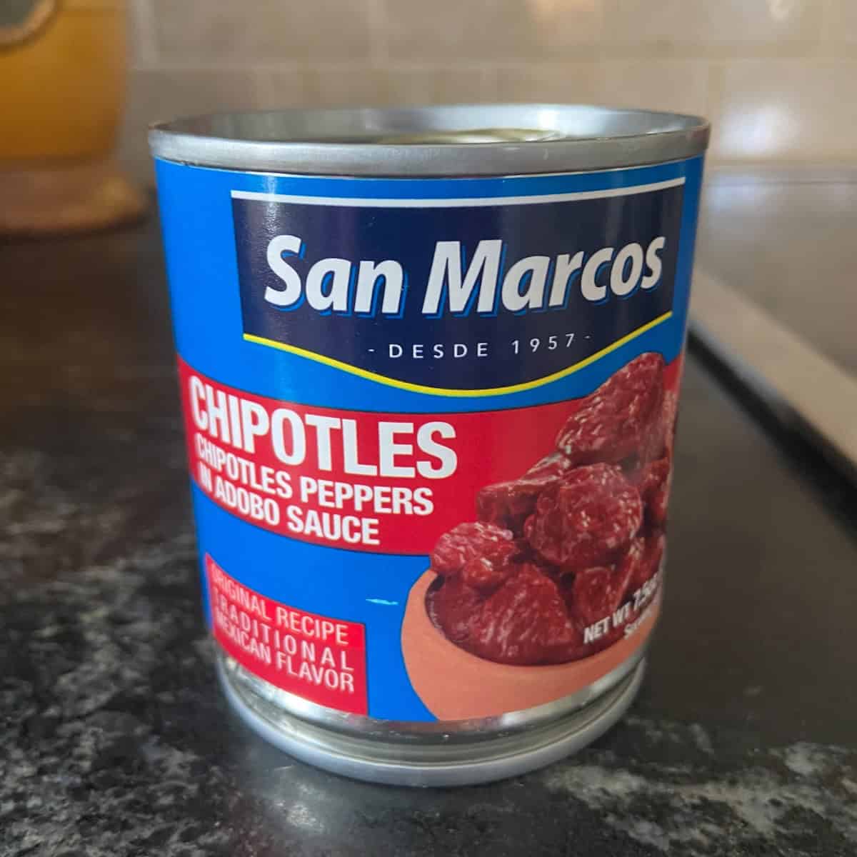 Can of chipotle peppers in adobo sauce.