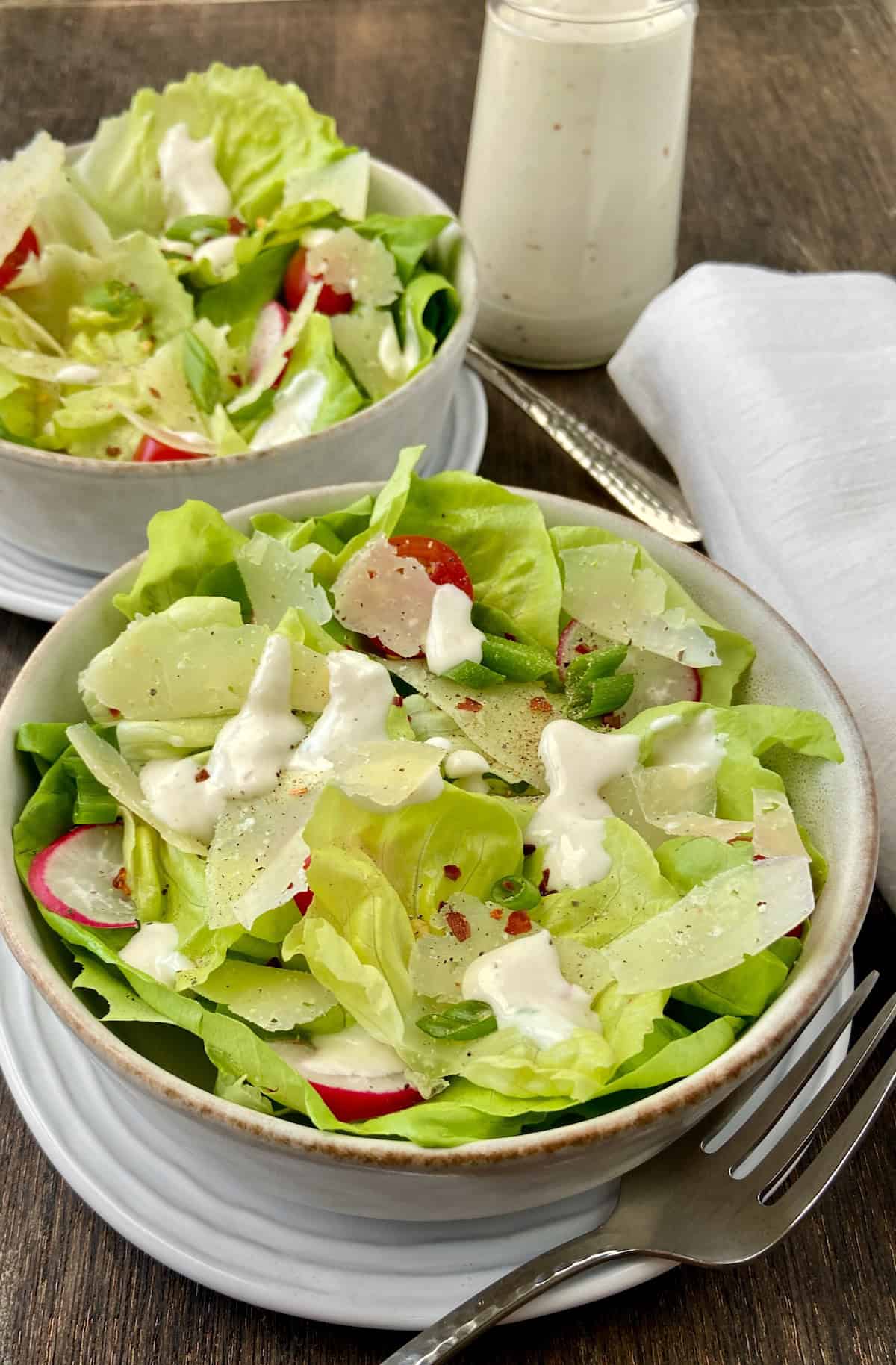 Manchego cheese salad dressing on Bibb lettuce salad.
