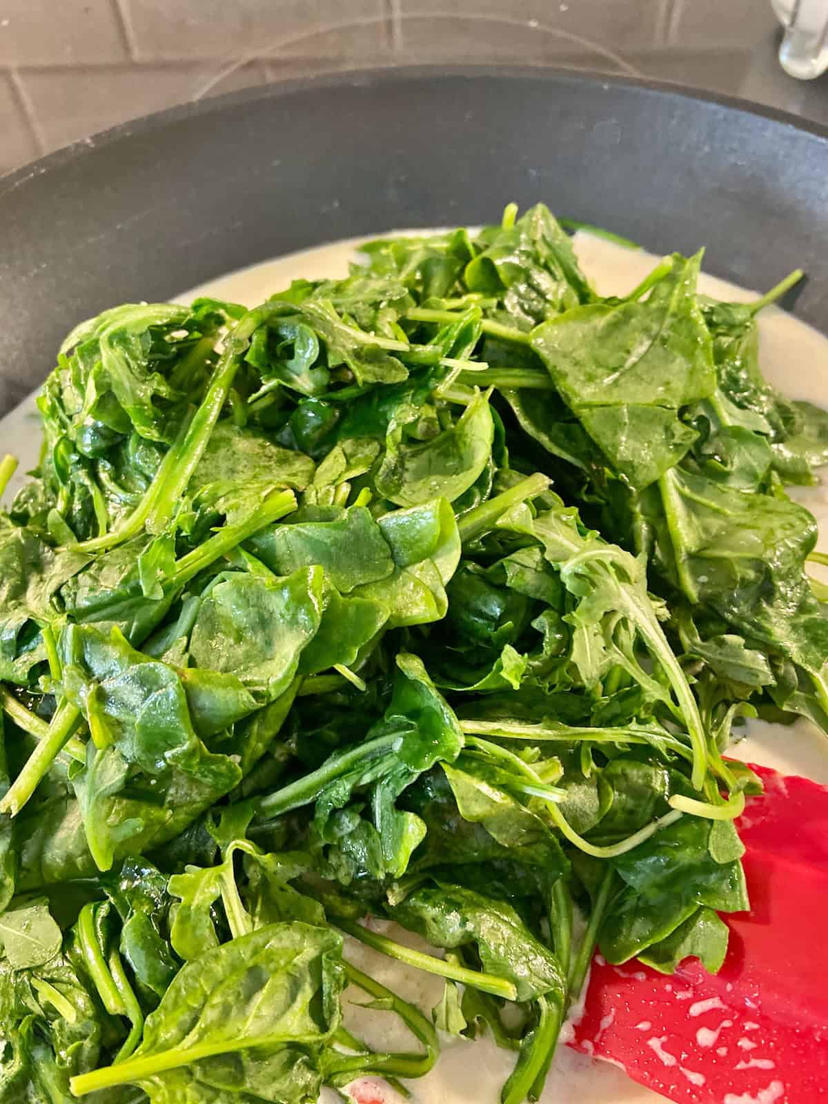 Texture of microwaved spinach and arugula.