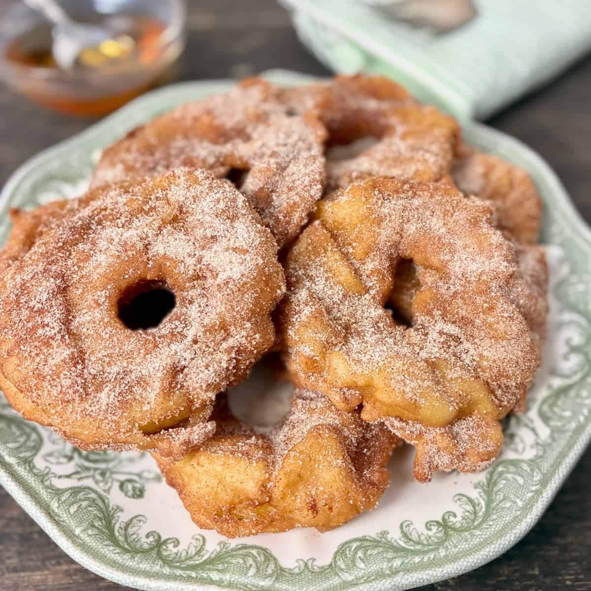 German Fried Apple Rings on serving platter.