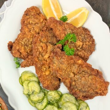 Wiener Schnitzel on platter.
